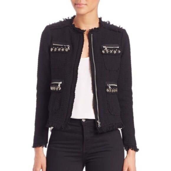 Rebecca Taylor Black Embellished Tweed Jacket Size 12